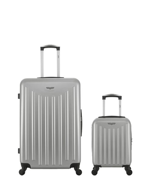 Lot de 2 - Valise grand format et valise cabine 4 roues simples Brooklyn grises - L/XXS