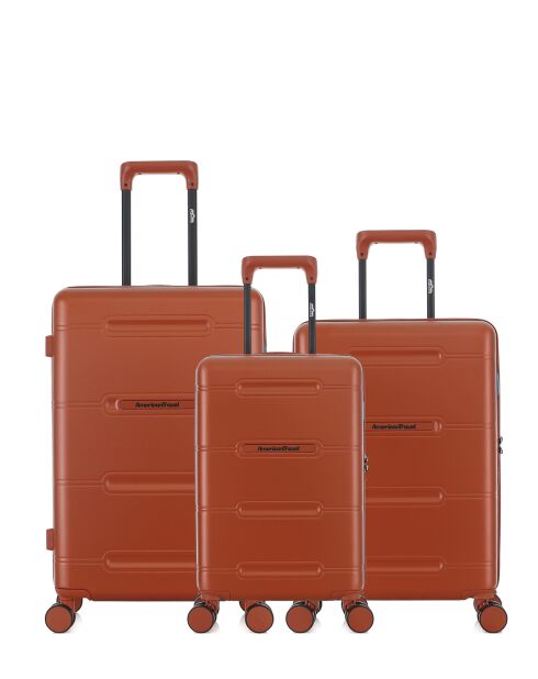 3er-Set — Wochenendkoffer und 2 Kabinenkoffer mit 4 Doppelrollen aus Cleveland Brick — M/S/XS