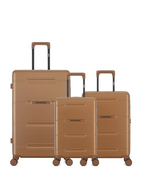 3er-Set - Großer Koffer und 2 Kabinenkoffer 4 Doppelräder Cleveland hellbraun - L/S/XS