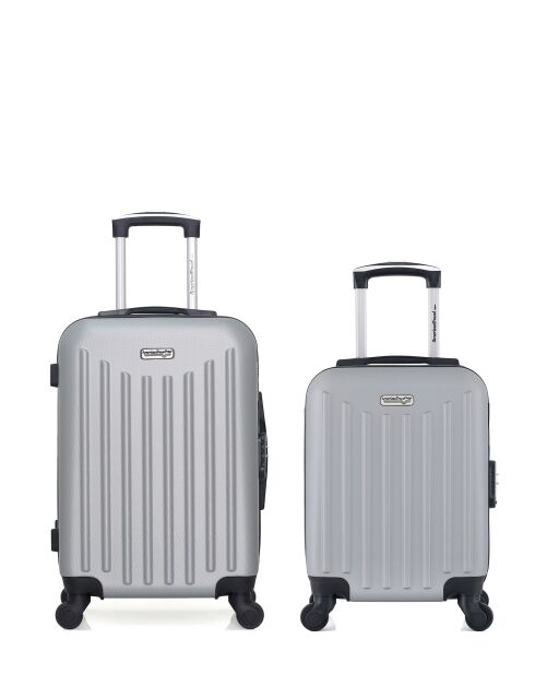 Lot de 2 valises cabine 4 roues simples Brooklyn grises - S/XXS