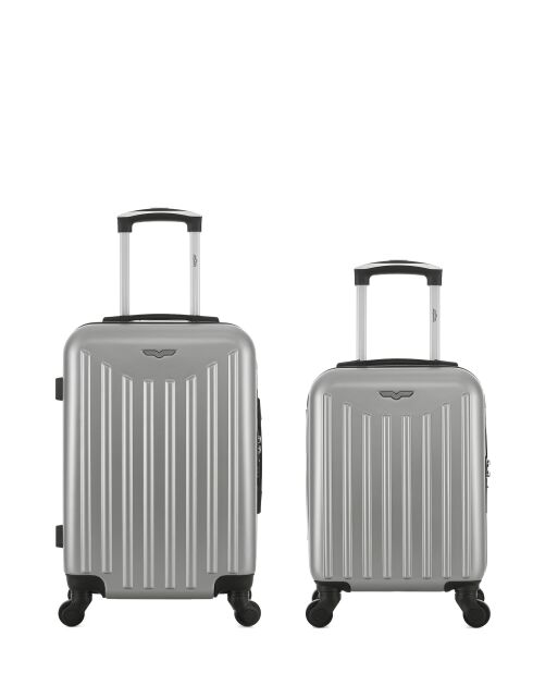 Lot de 2 valises cabine 4 roues simples Brooklyn grises - S/XXS