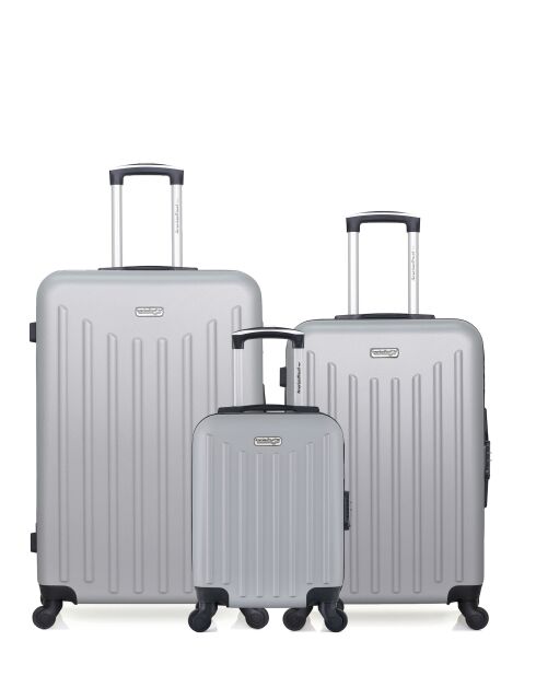 Lot de 3 - Valise grand format, Valise weekend et valise cabine 4 roues simples Brooklyn grises - L/M/XXS