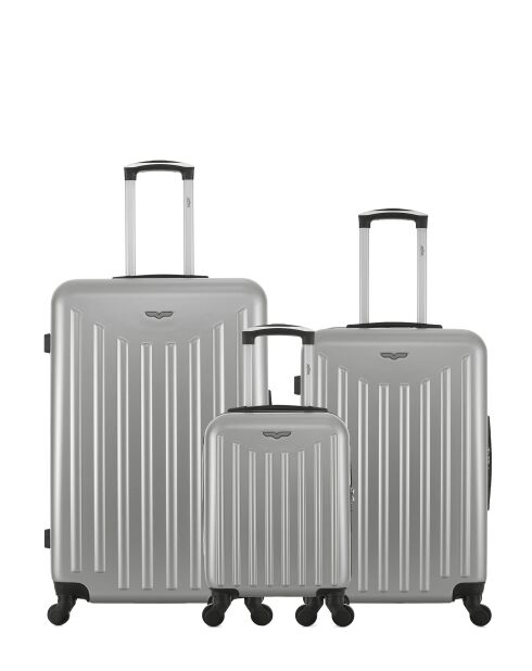 Set di 3 - Valigia grande, valigia per il weekend e valigia da cabina singola grigia Brooklyn a 4 ruote - L/M/XXS