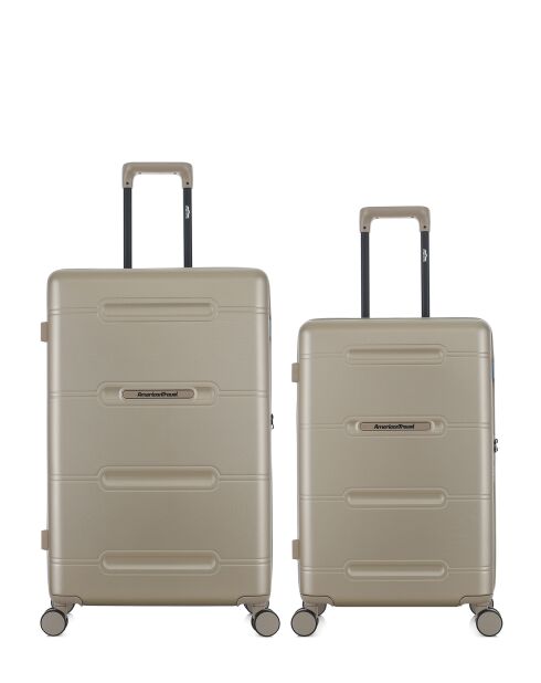 Lot de 2 - Valise grand format et valise weekend 4 roues doubles Cleveland beiges - L/M