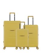 Lot de 3 - Valise grand format, valise weekend et valise cabine 4 roues doubles Cleveland jaune crème - L/M/XS