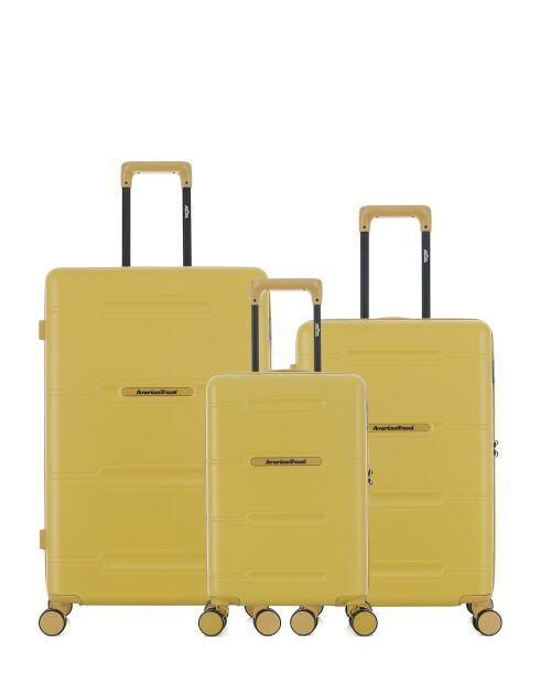 Lot de 3 - Valise grand format, valise weekend et valise cabine 4 roues doubles Cleveland jaune crème - L/M/XS