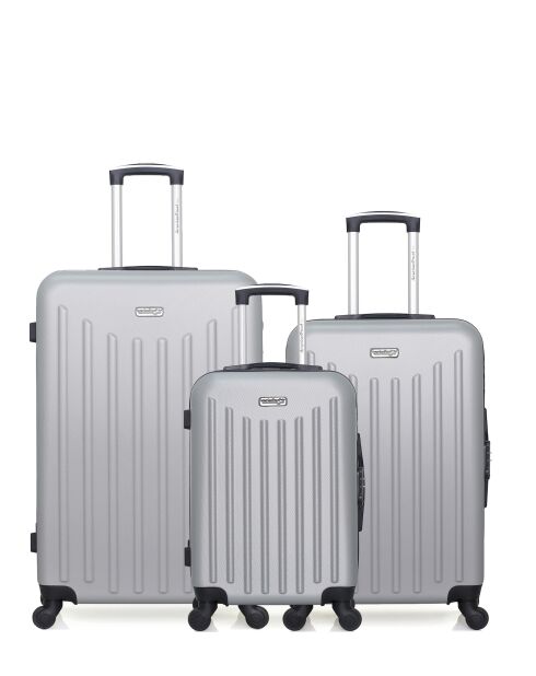 Lot de 3 - Valise grand format, Valise weekend et valise cabine 4 roues simples Brooklyn grises - L/M/S