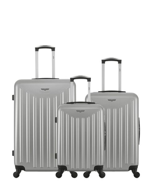 Lot de 3 - Valise grand format, Valise weekend et valise cabine 4 roues simples Brooklyn grises - L/M/S