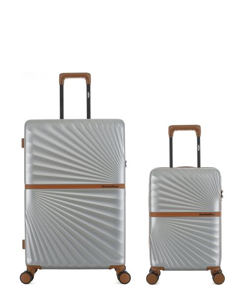 Lot de 2 - Valise grand format et valise cabine 4 roues doubles Oakland grises - L/XS