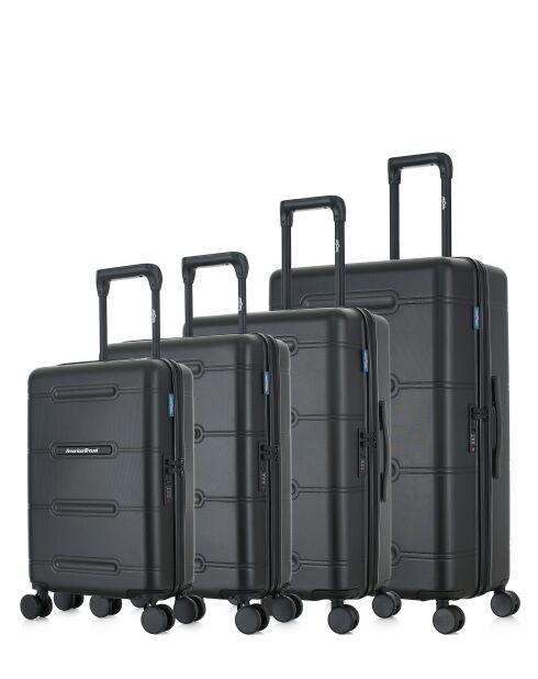 Lot de 4 valises 4 roues doubles Cleveland-O noires - L/M/S/XS