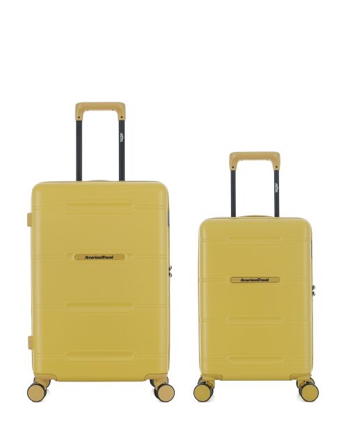 Lot de 2 - Valise weekend et valise cabine 4 roues doubles Cleveland jaune crème - M/XS