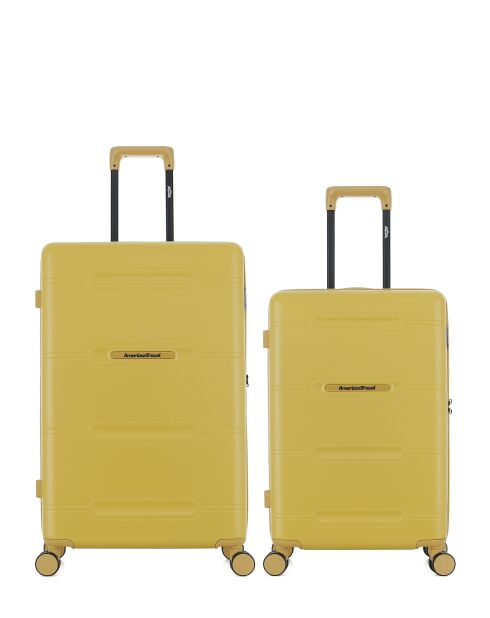 Lot de 2 - Valise grand format et valise weekend 4 roues doubles Cleveland jaune crème - L/M