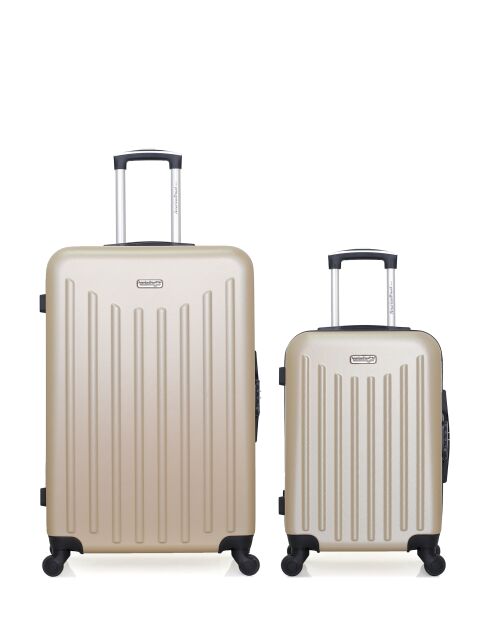 Lot de 2 - Valise grand format et valise cabine 4 roues simples Brooklyn beiges - L/S