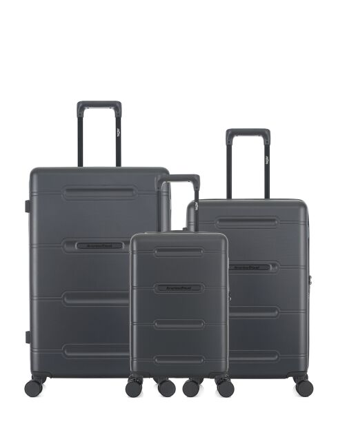 Lot de 3 - Valise grand format, valise weekend et valise cabine 4 roues doubles Cleveland gris foncé - L/M/XS