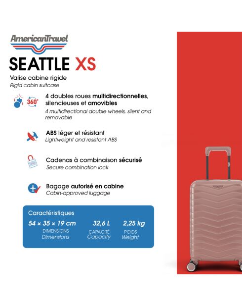 Valise Cabine XS 4 roues doubles Seattle brique  - 35x54x19 cm