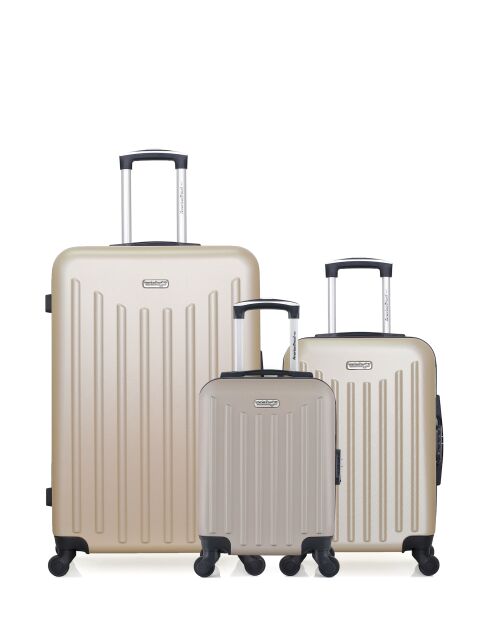 Lot de 3 - Valise grand format et 2 valises cabine 4 roues simples Brooklyn beiges - L/S/XXS