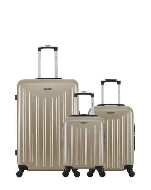 Lot de 3 - Valise grand format et 2 valises cabine 4 roues simples Brooklyn beiges - L/S/XXS