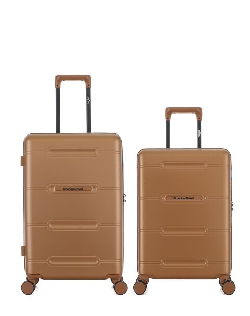 Lot de 2 - Valise weekend et valise cabine 4 roues doubles Cleveland brun clair - M/S