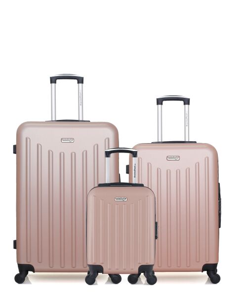 Lot de 3 - Valise grand format, Valise weekend et valise cabine 4 roues simples Brooklyn rose doré - L/M/XXS