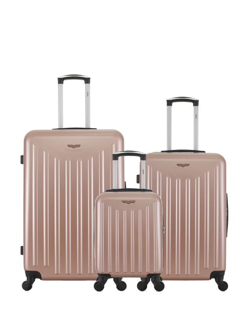 Lot de 3 - Valise grand format, Valise weekend et valise cabine 4 roues simples Brooklyn rose doré - L/M/XXS