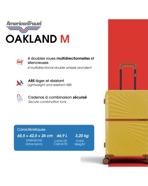 Valise Moyen Séjour M 4 roues doubles Oakland miel - 42,5x65,5x26 cm