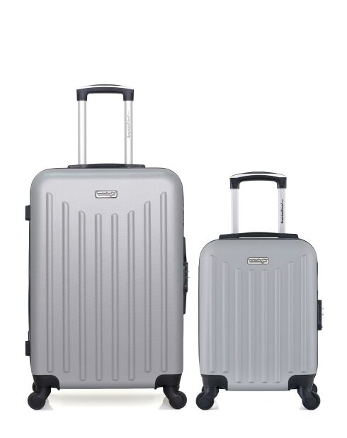 Lot de 2 - Valise weekend et valise cabine 4 roues simples Brooklyn grises - M/XXS