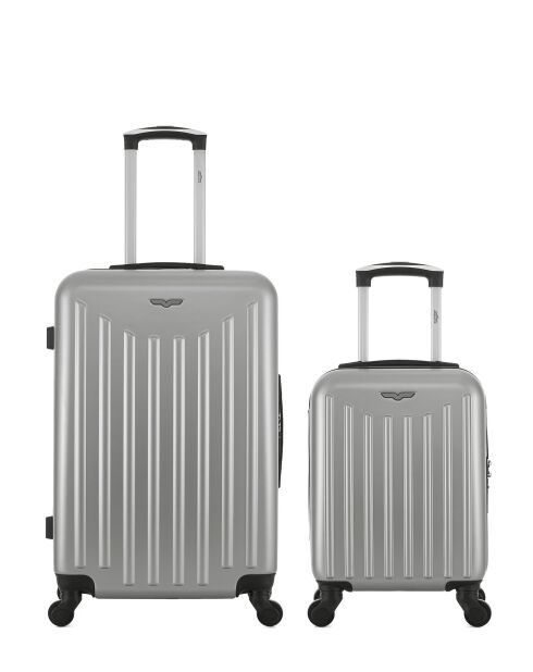Lot de 2 - Valise weekend et valise cabine 4 roues simples Brooklyn grises - M/XXS