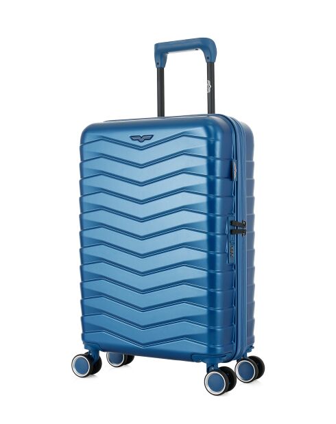 Valise Cabine S 4 roues doubles Seattle bleu argenté - 39x59x20 cm