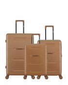 Set di 3 - Valigia grande, valigia da weekend e valigia doppia cabina a 4 ruote Cleveland marrone chiaro - L/M/S