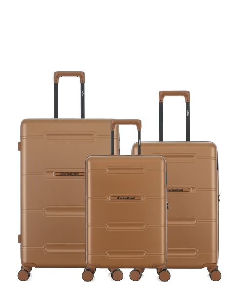 Lot de 3 - Valise grand format, valise weekend et valise cabine 4 roues doubles Cleveland brun clair - L/M/S