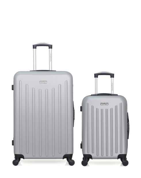 Lot de 2 - Valise grand format et valise cabine 4 roues simples Brooklyn grises - L/S