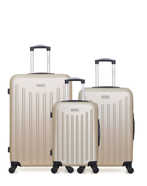Lot de 3 - Valise grand format, Valise weekend et valise cabine 4 roues simples Brooklyn beiges - L/M/S