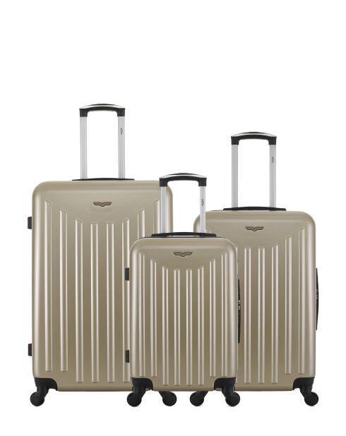 Lot de 3 - Valise grand format, Valise weekend et valise cabine 4 roues simples Brooklyn beiges - L/M/S
