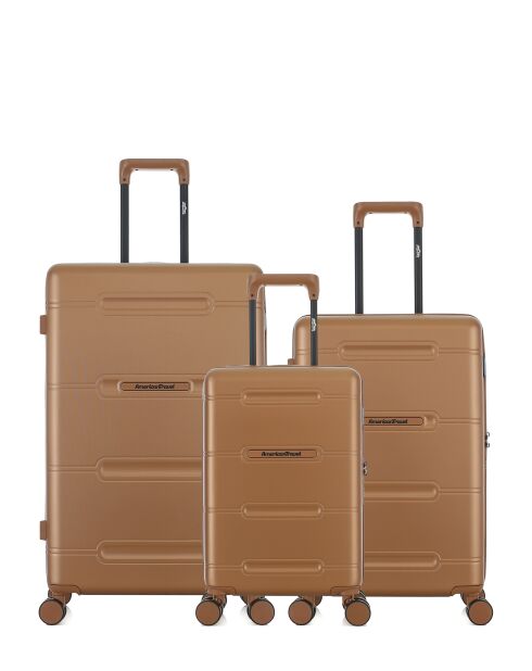 Lot de 3 - Valise grand format, valise weekend et valise cabine 4 roues doubles Cleveland brun clair - L/M/XS