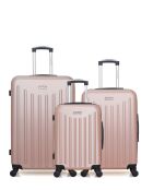 Lot de 3 - Valise grand format, Valise weekend et valise cabine 4 roues simples Brooklyn rose doré - L/M/S