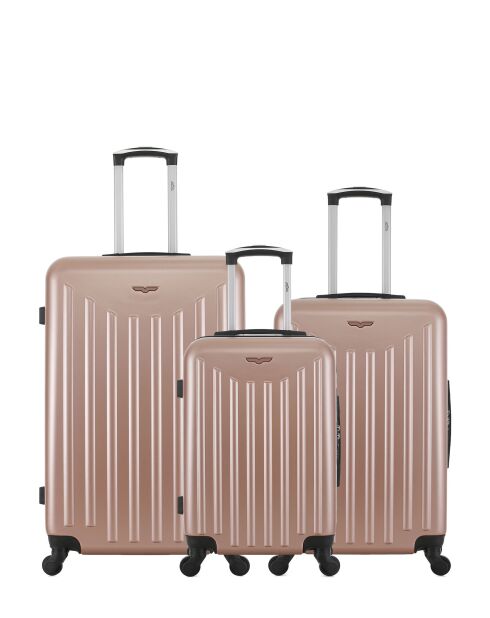 Lot de 3 - Valise grand format, Valise weekend et valise cabine 4 roues simples Brooklyn rose doré - L/M/S