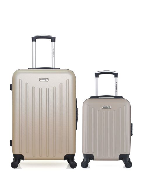 Lot de 2 - Valise weekend et valise cabine 4 roues simples Brooklyn beiges - M/XXS