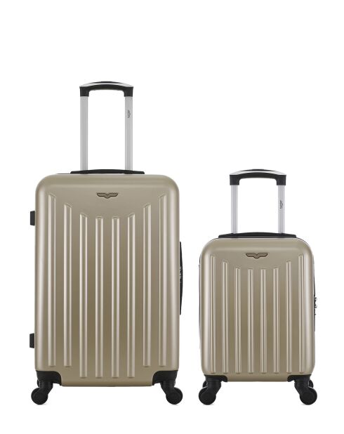 Lot de 2 - Valise weekend et valise cabine 4 roues simples Brooklyn beiges - M/XXS