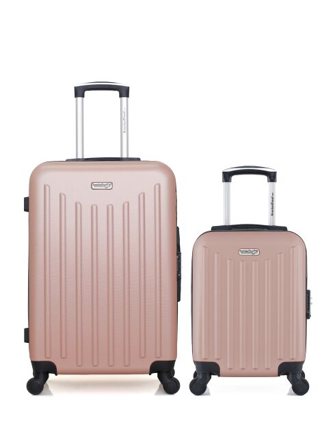 Lot de 2 - Valise weekend et valise cabine 4 roues simples Brooklyn rose doré - M/XXS