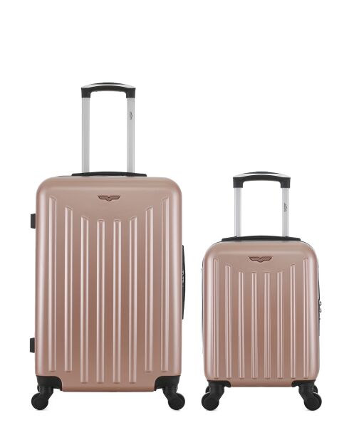 Lot de 2 - Valise weekend et valise cabine 4 roues simples Brooklyn rose doré - M/XXS