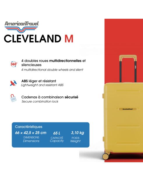 Valise Moyen Séjour M 4 roues doubles Cleveland brun clair - 42,5x66x25 cm
