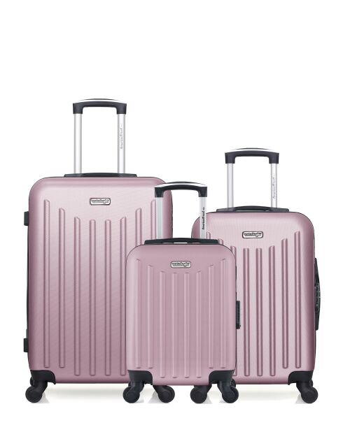 Lot de 3 - Valise weekend et 2 valises cabine 4 roues simples Brooklyn rose doré - M/S/XXS