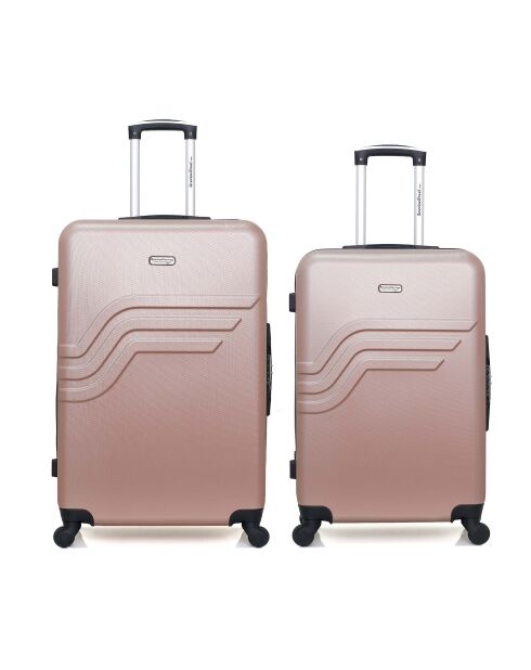 Lot de 2 - Valise grand format et valise weekend Queens rose doré - L/M