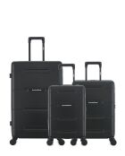 Lot de 3 - Valise grand format et 2 valises cabine 4 roues doubles Cleveland noires - L/S/XS