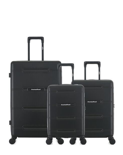 Lot de 3 - Valise grand format et 2 valises cabine 4 roues doubles Cleveland noires - L/S/XS
