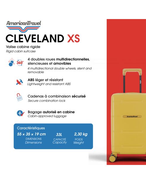 Valise Cabine XS 4 roues doubles Cleveland noire - 35x55x19 cm