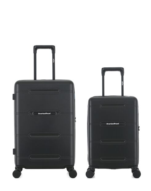 Lot de 2 - Valise weekend et valise cabine 4 roues doubles Cleveland noires - M/XS