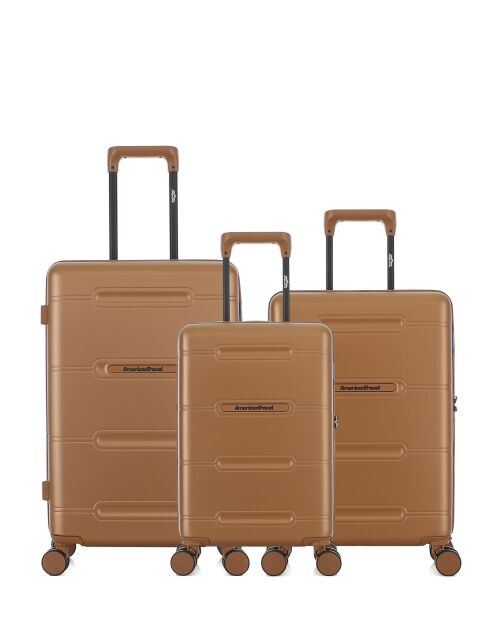 3er-Set - Wochenendkoffer und 2 Kabinenkoffer 4 Doppelrollen Cleveland hellbraun - M/S/XS
