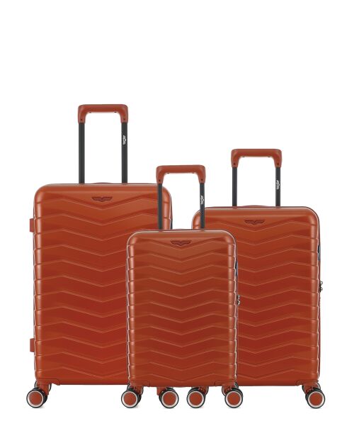 3er-Set — Wochenendkoffer und 2 Kabinenkoffer mit 4 Doppelrollen, Seattle Brick — M/S/XS