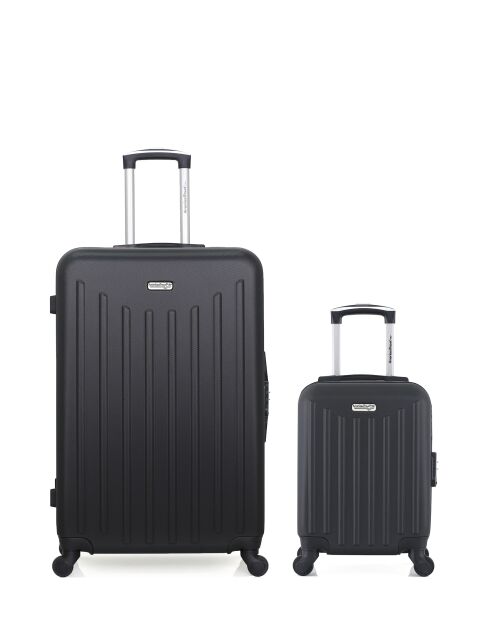 Lot de 2 - Valise grand format et valise cabine 4 roues simples Brooklyn noires - L/XXS